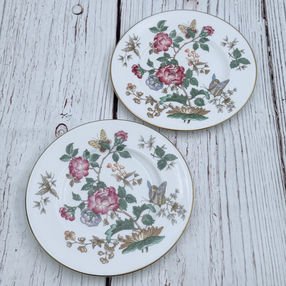 Wedgwood Charnwood WD 3984 Bone China 6" Bread Plates Floral Butterfly Set of 2